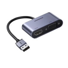 Переходник UGREEN CM449-20518, USB 3.0 to HDMI 1.3 + VGA, 1920* 1080@60Hz, с проводом, Gray